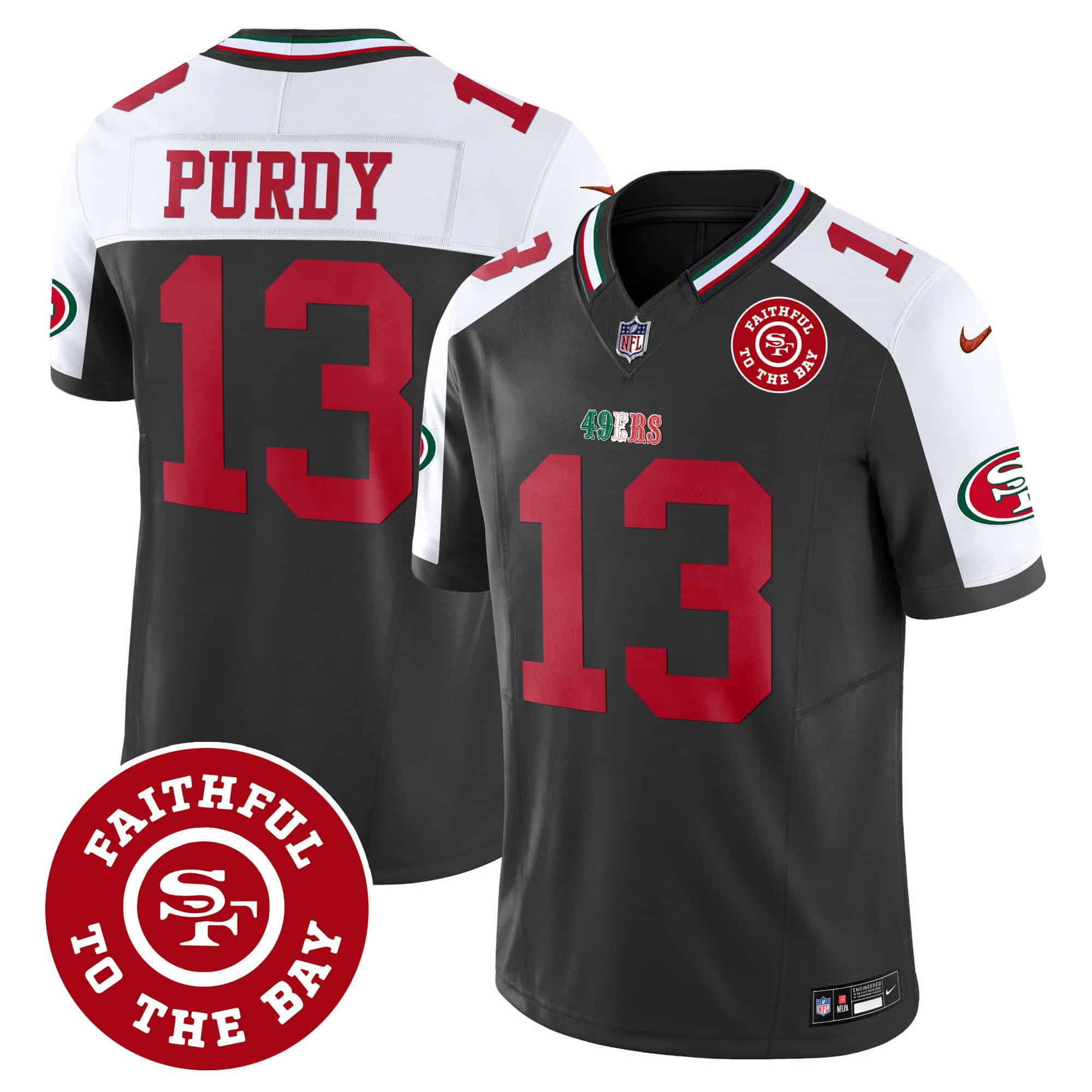 Men San Francisco 49ers 13 Purdy Black 2024 Nike Mexico Faithful To The Bay Patch Vapor NFL Jersey style 1